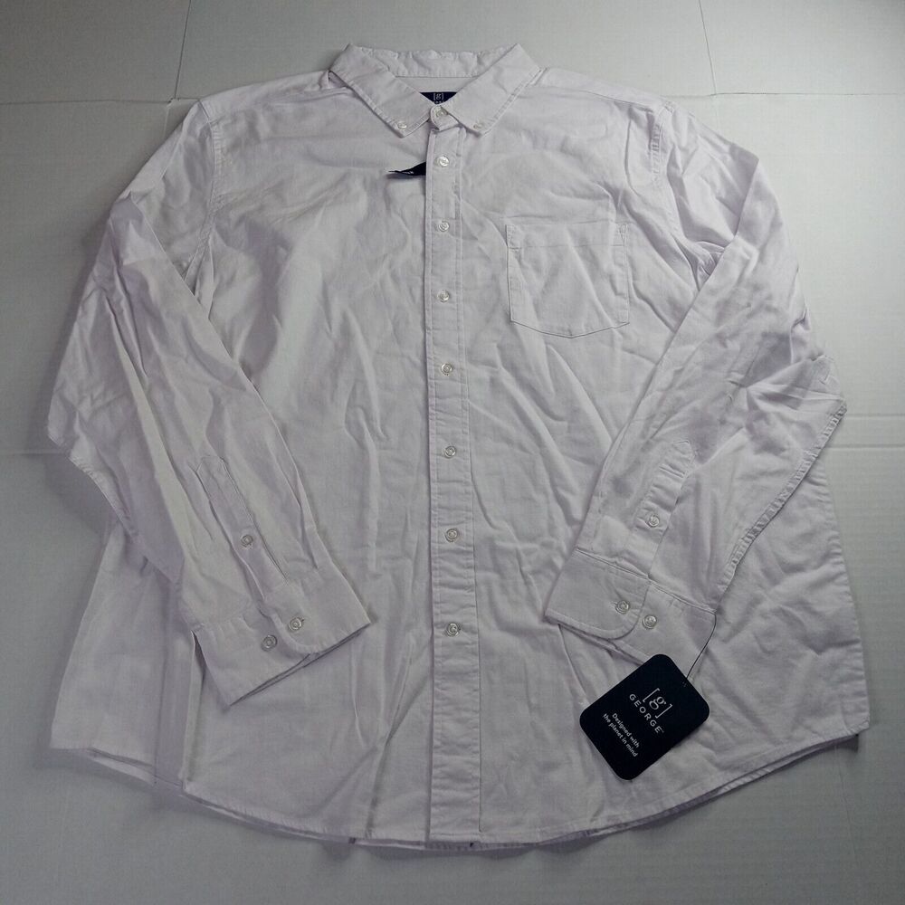 George Poplin Button Down Shirt Men's 2XL (50-52) White Classic Fit Cotton Blend